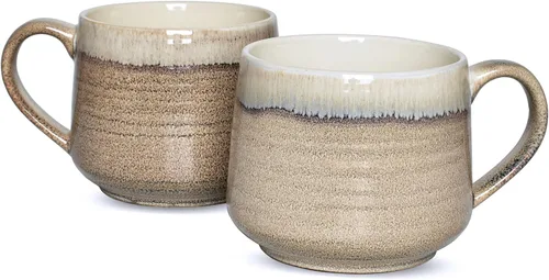 Bosmarlin Juego de 2 tazas grandes de cerámica para café con leche, 18 onzas, taza de té grande de cerámica para oficina y hogar, apta para Marrón