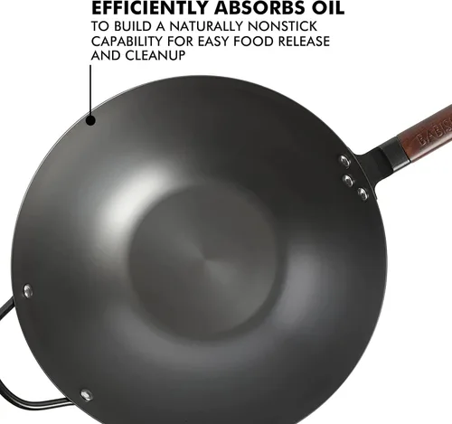 Miniatura 8 de Babish Wok de acero al carbono con fondo plano y sartén para saltear, 14 pulgadas