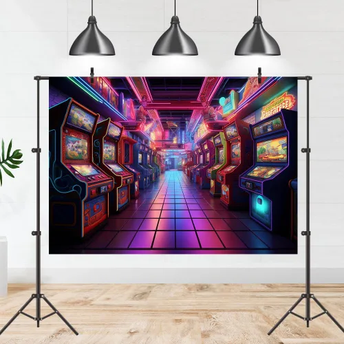 Miniatura 2 de Telón de fondo retro de 7 x 5 pies de los años 80 y 90 s Arcade Video Gaming Theme Decoración Fiesta de Cumpleaños Niños Sala de Juegos Fotografía