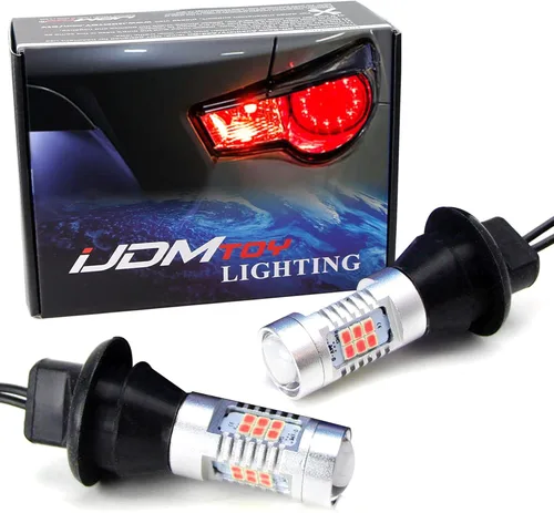 iJDMTOY No requiere resistencia, 21-SMD 7440 T20, bombillas de repuesto de color rojo brillante compatibles con luces direccionales delanteras o