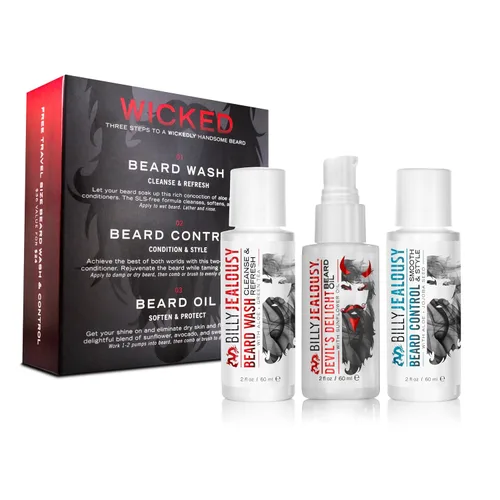 Billy Jealousy Beard Care Kits – Travel-Friendly Gifts for Men – Beard Wash, Leave-In Conditioner and Beard Oil to Cleanse, Nourish, Soften &