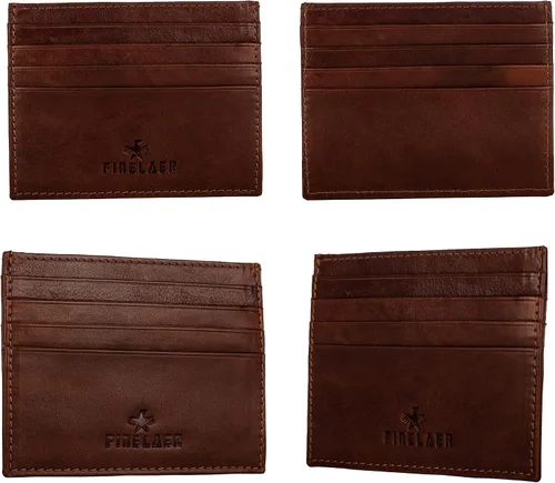 Miniatura 3 de FINELAER Carteras delgadas de cuero con bolsillo frontal para hombre Coñac Minimalista