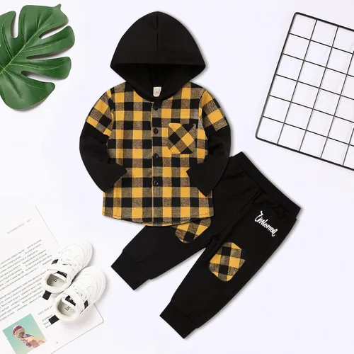 Miniatura 2 de Fuermos Conjunto para niño pequeño - Sudadera y pantalones a cuadros con capucha - Ropa de otoño