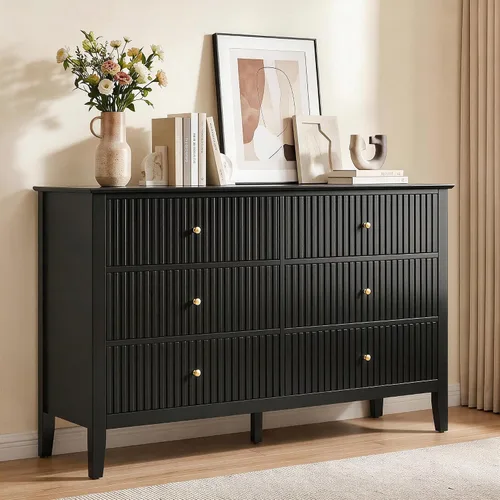 Miniatura 18 de RoyalCraft Cómoda Acanalada Beige de 3 Cajones, Cómoda de 32 Pulgadas de Ancho Mesita de Noche para Dormitorio, Cofre de Cajones de Madera Moderno