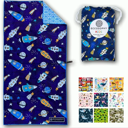 Miniatura 9 de ECCOSOPHY Toallas de playa y bolsa de microfibra para niños de 60 x 30 pulgadas para niñas y niños - Toallas de piscina de secado rápido - Manta