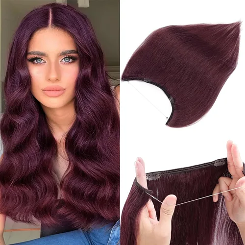 Miniatura 39 de Extensiones de cabello en aureola de cabello humano real, Extensión de cabello Halo 100% cabello humano, Extensiones de cabello con alambre, Lacio