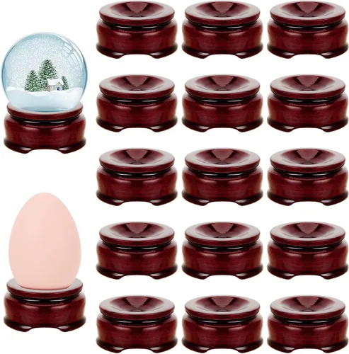 Miniatura 9 de Taiyin 15 piezas de soportes de esfera para exhibición de cristal, soporte de cristal con madera, soporte de bola de huevo de piedra y roca