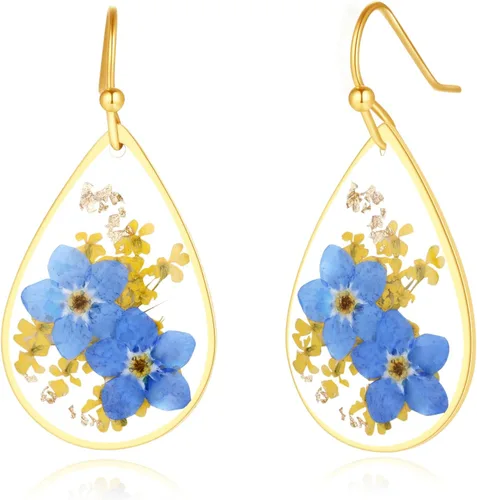 Miniatura 85 de Forget-Me-Not and Queen Anne's Lace Pressed Wildflower Earrings Pressed Flower Earrings Handmade Drop and Dangle Earrings Gift for Woman