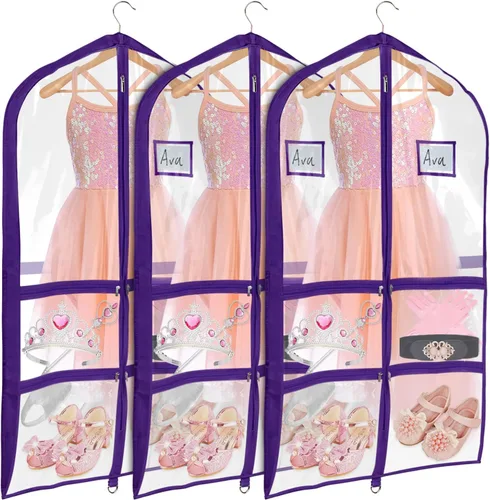 Miniatura 22 de Univivi Bolsas de PVC transparente para disfraz de baile, bolsa de ropa de 35 pulgadas para competiciones de baile, con 3 bolsillos separados