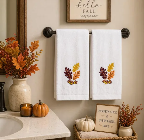 Miniatura 2 de Serfina Home Harvest - Toallas de mano para baño, diseño bordado de hojas de otoño grises y grises, 100% algodón, 16 x 25 pulgadas, juego de 2 piezas