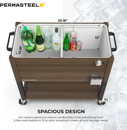 Miniatura 9 de Permasteel 80 Quart Party Cooler, Rolling Ice Chest with Wheels and Handles for Indoor Outdoor Patio