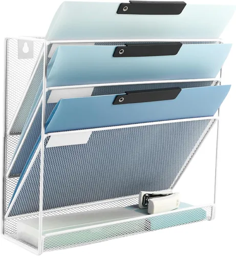 Miniatura 20 de EASEPRES Organizador de Archivos de Escritorio de Malla de 4 Niveles, Soporte de Organización de Documentos Colgante para Montaje en Pared, Estante