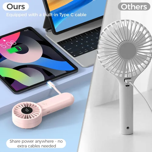 Miniatura 5 de AMACOOL Ventilador de mano portátil, motor de alta potencia, viento de 5 velocidades, enfriamiento de 12 horas, mango cómodo ergonómico, recargable