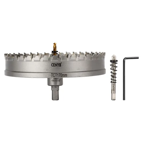 Miniatura 25 de 10 piezas (16-54 mm) Kit de sierra perforadora de carburo TCT para metales duros. Incluye 2 brocas de titanio, 1 broca piloto escalonada y 2 llaves