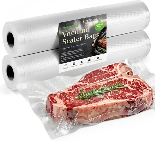 Miniatura 8 de Bolsas selladoras al vacío para alimentos, rollos de bolsas de comida de 8 x 20 pulgadas, paquete de 2 unidades, grado comercial, resistente, sin