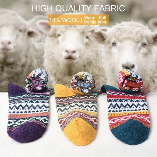 Miniatura 3 de FYC Winter Womens Socks Wool Warm Thick Knit Cozy Crew Casual Vintage Soft Socks for Women Christmas Gifts Socks 5 Pairs
