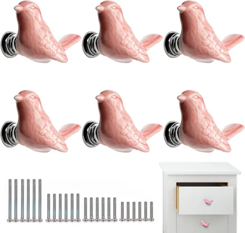 Paquete de 6 pomos de cerámica para cajones, manijas de gabinete en forma de pájaro, armario, armario, puerta, pomos para muebles, pomos para
