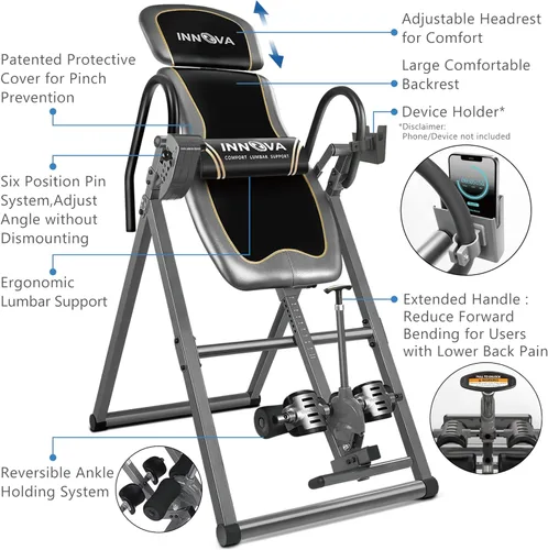 Miniatura 2 de Innova Health and Fitness Inversion Table with Adjustable Headrest, Reversible Ankle Holders, and 300 lb Weight Capacity