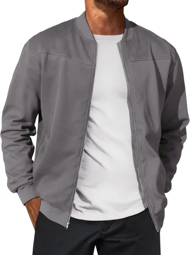 Miniatura 7 de Runcati Chaqueta bomber de gamuza para hombre, con cremallera completa, casual, softshell, chaqueta universitaria, ligera, vintage, abrigo de otoño