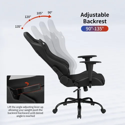 Miniatura 4 de Silla para videojuegos, silla de videojuegos, silla de juegos de computadora barata, silla de juegos de piel sintética, respaldo alto, silla Negro