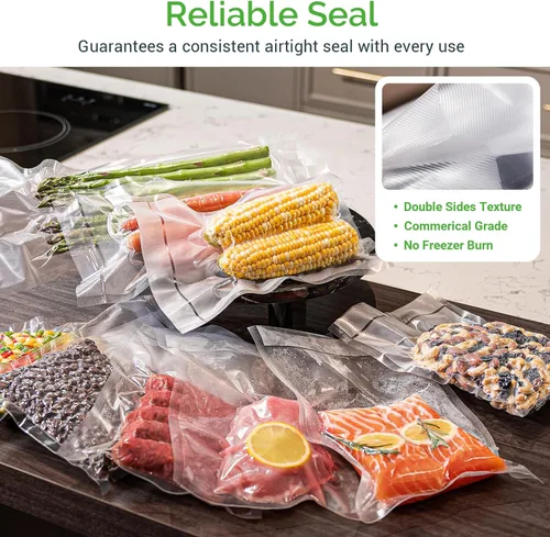 Miniatura 5 de GERYON - Rollos de bolsas selladoras al vacío, 8x50 pies y 11x50 pies para almacenamiento de alimentos, textura de doble cara, sin BPA, resistentes