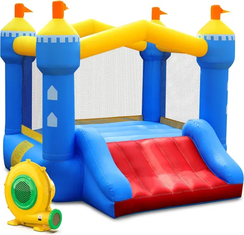 Casa inflable para niños: casa inflable con tobogán para interiores y exteriores, fiesta de cumpleaños en el patio trasero, pequeño castillo animoso