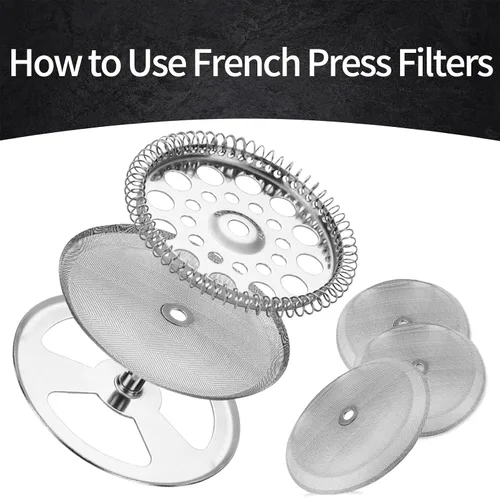 Miniatura 8 de Filtro de prensa francesa, 6 filtros de repuesto de acero inoxidable, filtro de pantalla de prensa francesa de malla para cafeteras y filtros de café
