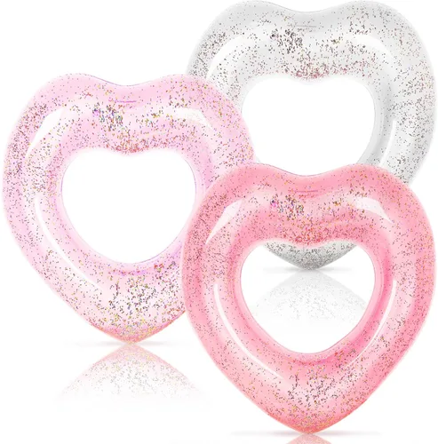 Miniatura 11 de Whaline Flotador inflable de 3 piezas para piscina con forma de corazón, flotador, tumbonas, tubo para verano, piscina, playa, despedida de soltera