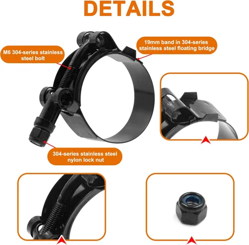 Miniatura 3 de ISPINNER Paquete de 2 abrazaderas de manguera con perno T de 1 pulgada de acero inoxidable, rango de abrazadera 32-37mm para manguera de 1" ID