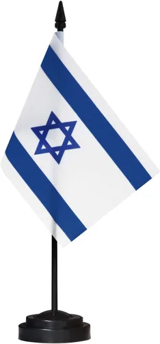 ANLEY Israel Deluxe - Juego de banderas de escritorio – Bandera de escritorio israelí miniatura de 6 x 4 pulgadas con poste sólido de 12 pulgadas –