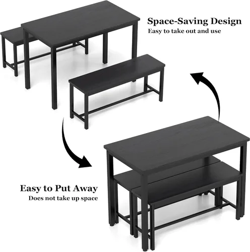 Miniatura 2 de Juego de mesa de comedor resistente y duradera para 4 personas con banco, mesa de cocina fácil de montar con banco, ahorro de espacio, juego ideal
