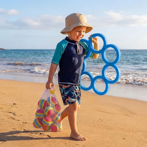 Miniatura 5 de Hiboom Juego de piscina con puntuación, combo de flotadores de espuma para piscina con 10 bolas de lanzamiento coloridas, juego de lanzamiento
