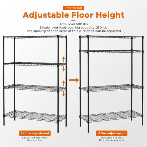 Miniatura 5 de HCY Estantería de alambre de 4 niveles, organizador de estantes de 54 x 36 x 14 pulgadas, estante de almacenamiento de metal resistente NSF de Negro
