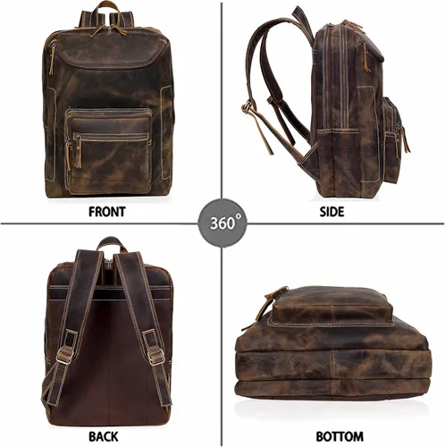 Miniatura 3 de Mochila de cuero vintage para hombre, bolsa para laptop de 16 pulgadas, gran capacidad, viajes de negocios, senderismo, mochila de hombro, mochila