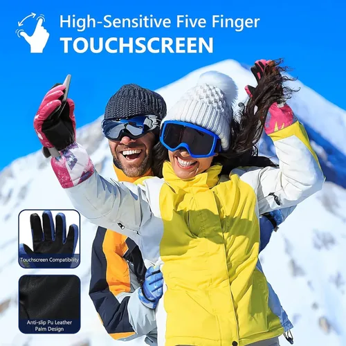 Miniatura 5 de Guantes de esquí, guantes de nieve impermeables y transpirables más cálidos para clima frío, se adaptan tanto a hombres como a mujeres, para padres