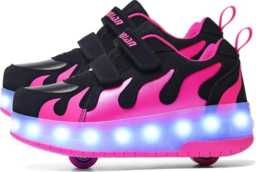 Miniatura 18 de AIkuass Zapatos con ruedas LED y USB recargables, zapatillas de patinaje con luces para niños y niñas