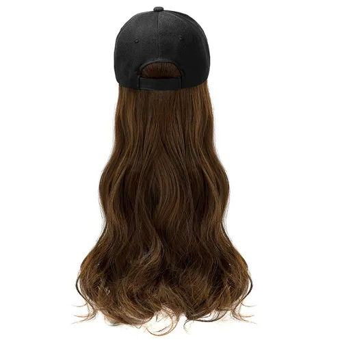 Miniatura 6 de YEKEYI Gorra de béisbol con peluca sintética con pelo unido con sombrero largo ondulado para mujer, uso diario en fiestas