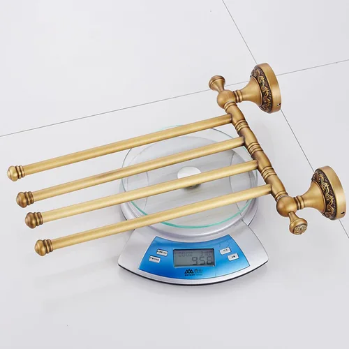 Miniatura 8 de Soporte de Toalla Plegable Montado en Pared para Baño, 4 Barras de Toalla con Patrón de Latón Antiguo Tallado, Bronce Cepillado