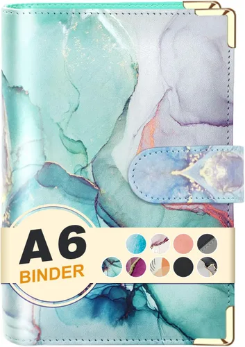 Miniatura 15 de Carpeta A6 recargable de piel sintética con 6 anillas, cubierta para cuaderno pequeño para papel de relleno A6, cubierta de planificador personal