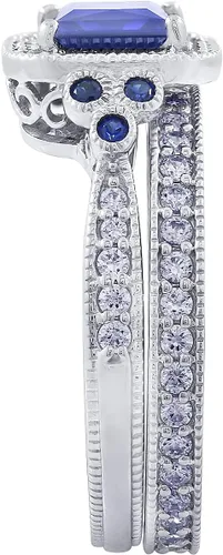Miniatura 47 de Amazon Essentials Anillo antiguo de plata de ley chapada en platino o oro con circonita cúbica de elementos infinitos de corte Asscher
