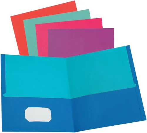 Oxford Carpetas de 2 bolsillos, papel con textura, varios colores (azul, púrpura, turquesa, naranja, rosa), interior contrastante, tamaño carta, 25