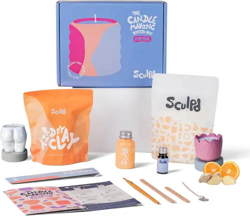 Miniatura 9 de Sculpd Kit de alfarería para hacer velas para adultos con arcilla secada al aire y juego de pintura acrílica, cera de soja ecológica no tóxica
