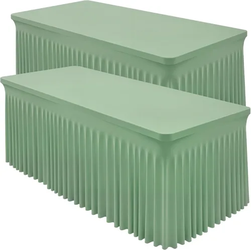 Miniatura 39 de Paquete de 2 manteles color azul bebé para mesa rectangular de 4 pies, manteles de elastano elásticos de 4 pies, falda blanca rectangular para baby