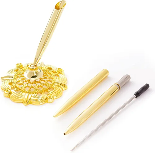 Miniatura 6 de jiebor Juego de 2 bolígrafos de boda dorados y soporte de metal para bolígrafo de escritorio de firma para libro de invitados, compromiso, negocios