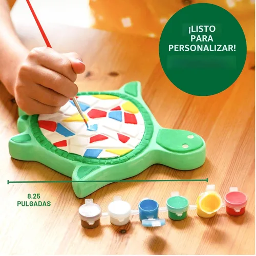 Miniatura 4 de Kit de Piedra Decorativa DIY de Tortuga en Mosaico Creative Roots, Incluye Piedra de Cerámica y 6 Pinturas Vibrantes para Niños de 8 Años en Adelante