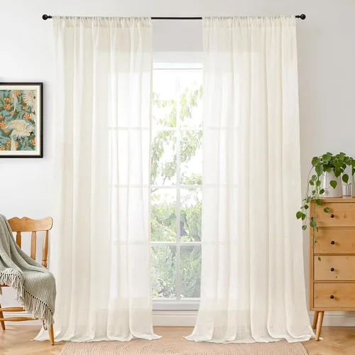 Miniatura 20 de BGment Cortinas de lino café de 30 pulgadas de largo para ventana pequeña, cortinas de media ventana beige semitransparentes ligeras con bolsillo