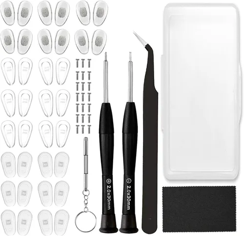 18 pares de almohadillas nasales para lentes, kit de reparación de anteojos con destornilladores, almohadillas para la nariz, tornillos, pinzas,