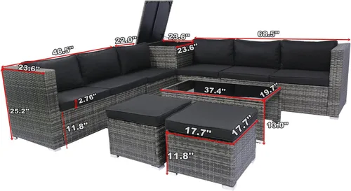 Miniatura 6 de Goohome Juego de muebles de patio de 8 piezas, mimbre de polietileno para todo tipo de clima, juego de conversación con mesa auxiliar, caja