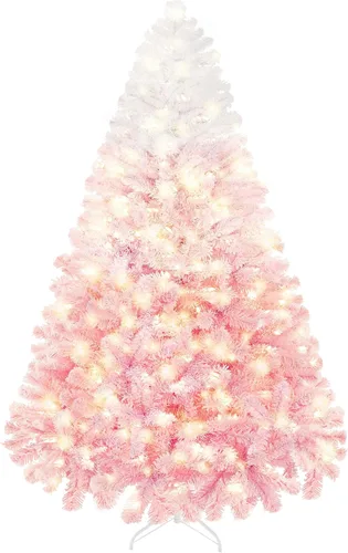 Miniatura 16 de Yaheetech Árbol de Navidad artificial preiluminado de 4.5 pies con luces incandescentes de color blanco cálido, árbol de Navidad con 340 puntas