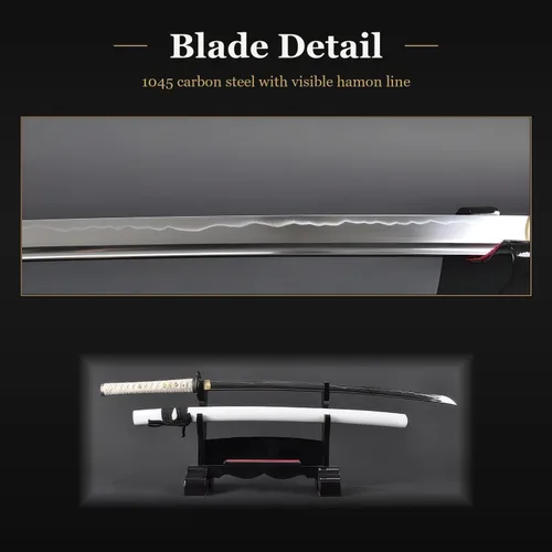 Miniatura 5 de HMS Samurai Katana Sword, Practical, Hand Forged, 1045 Carbon Steel, Heat Tempered/Clay Tempered, Full Tang, Sharp, Scabbard Blanco-dragón-951A
